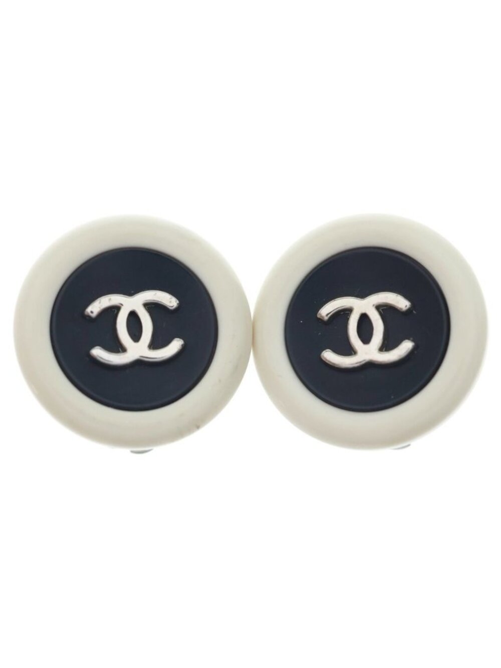 Chanel CC Logo Round Earrings Black White 96P